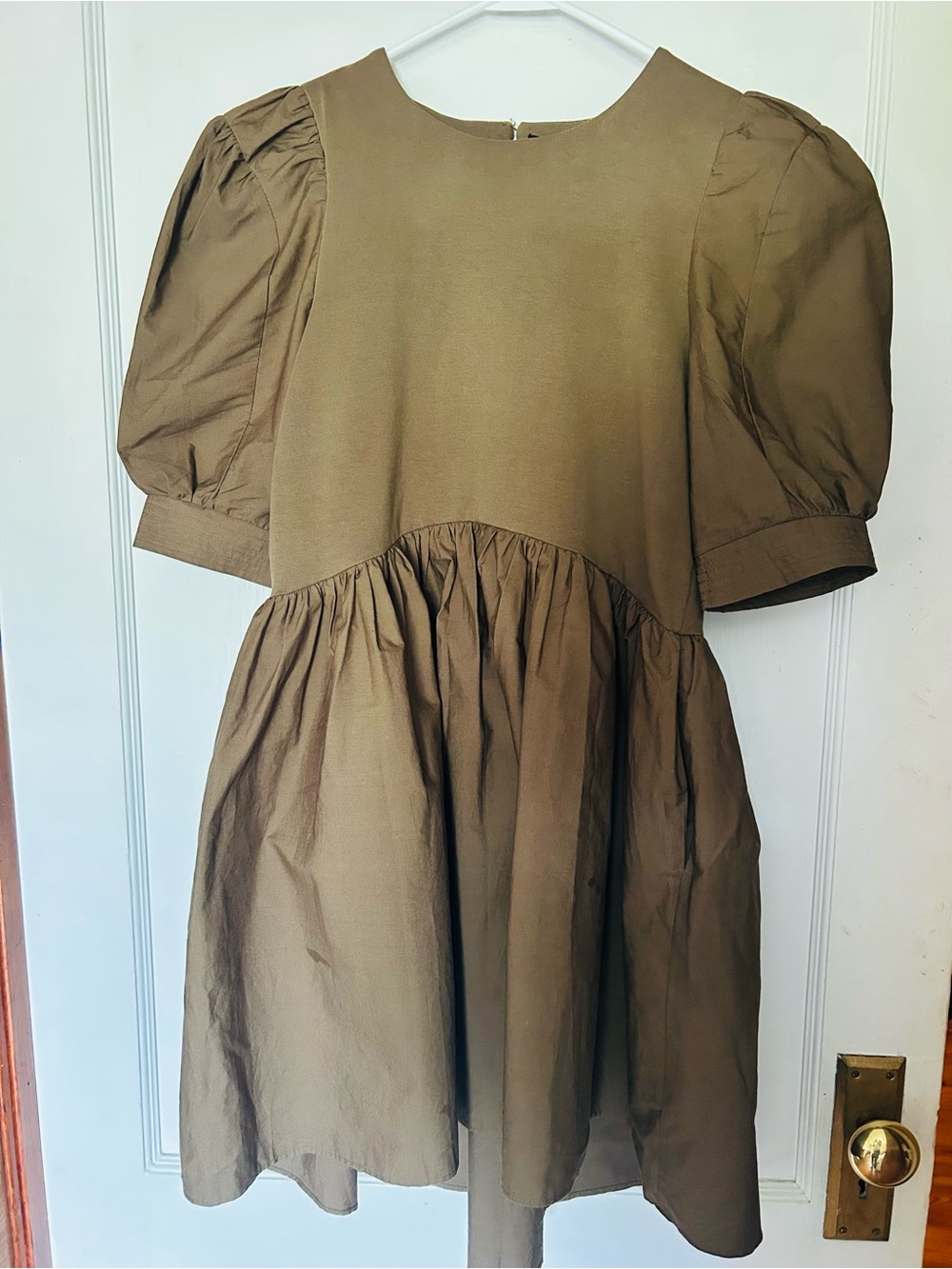 English Factory Olive Green Puff Sleeve Tiered Midi Dress